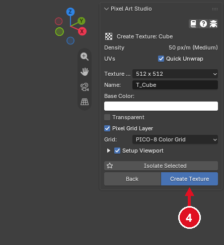 Quick Setup, step 2: 4 Create Texture